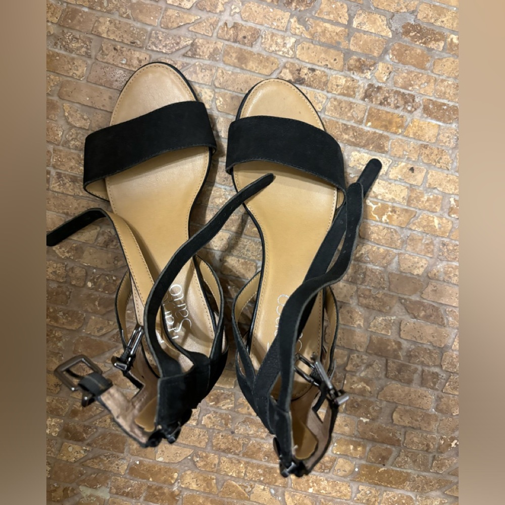 Franco Sarto black suede double strap sandal. Size 6. Excellent condition.
